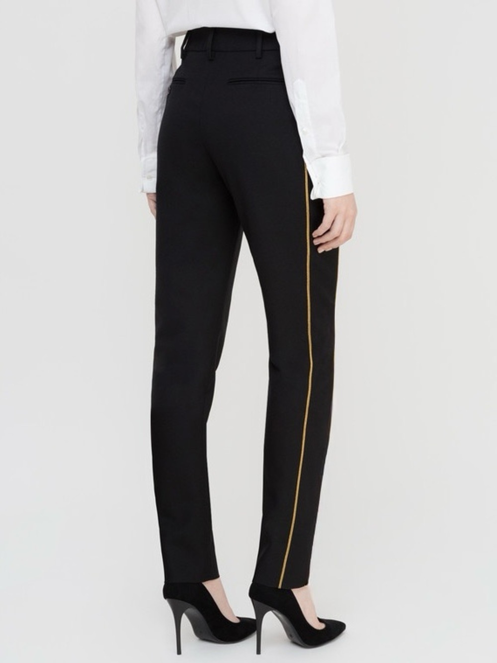 NILI LOTAN Leo Black Wool Tuxedo Trouser Pant Gold Stripe 6